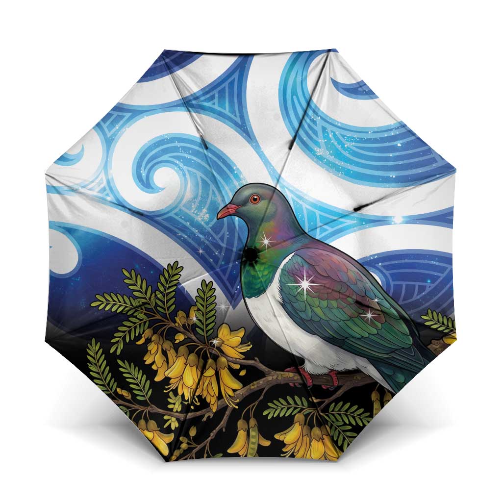 Kekeru New Zealand Matariki Umbrella Kukupa Kowhai Maori New Year Blue Version
