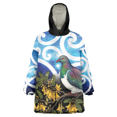 Kekeru New Zealand Matariki Wearable Blanket Hoodie Kukupa Kowhai Maori New Year Blue Version