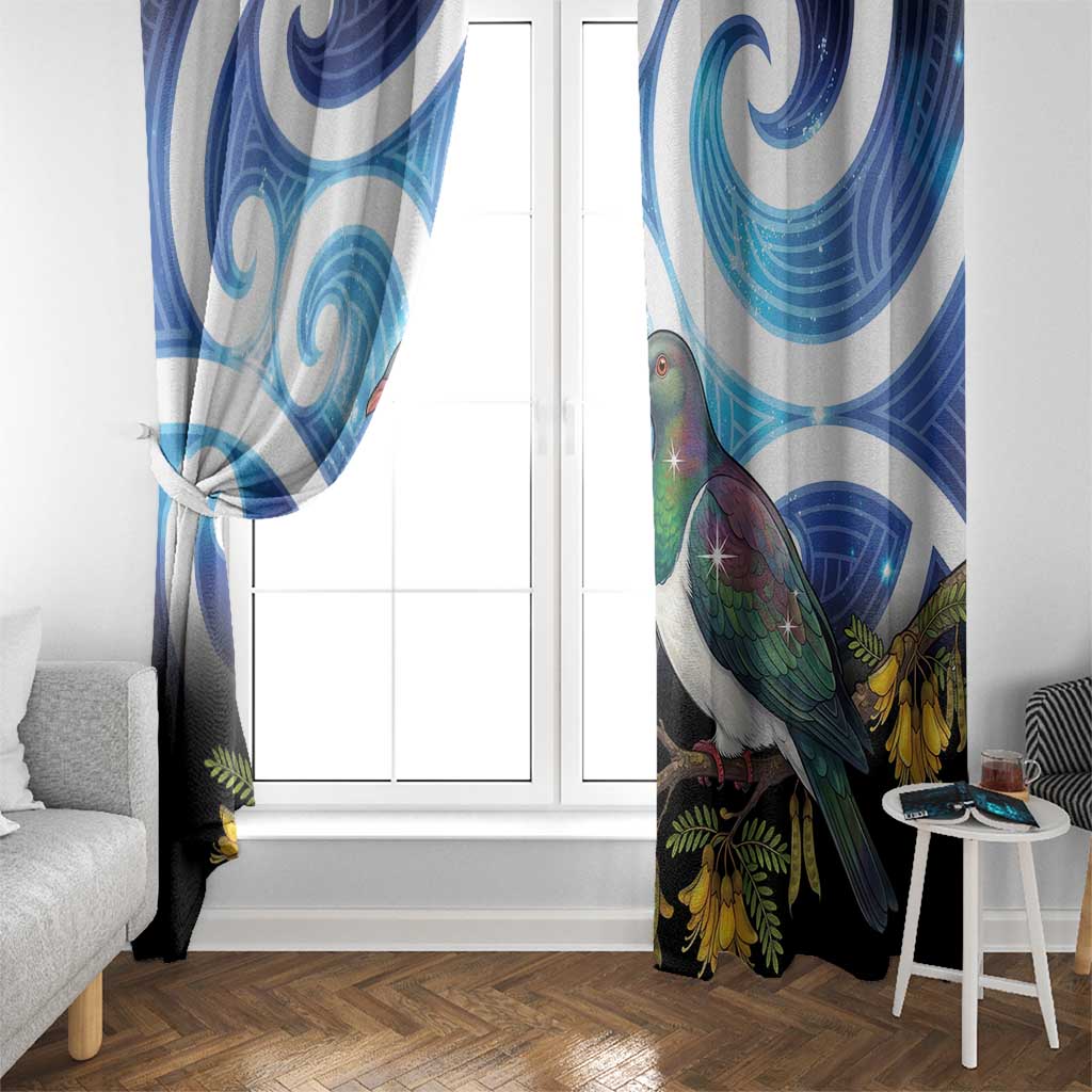 Kekeru New Zealand Matariki Window Curtain Kukupa Kowhai Maori New Year Blue Version