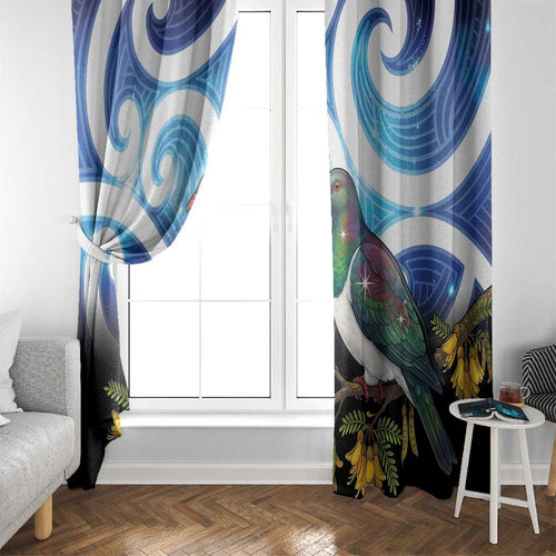 Kekeru New Zealand Matariki Window Curtain Kukupa Kowhai Maori New Year Blue Version