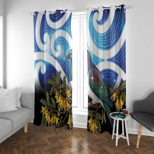 Kekeru New Zealand Matariki Window Curtain Kukupa Kowhai Maori New Year Blue Version