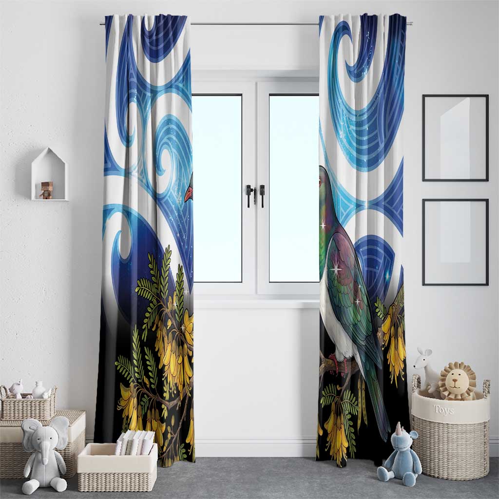 Kekeru New Zealand Matariki Window Curtain Kukupa Kowhai Maori New Year Blue Version
