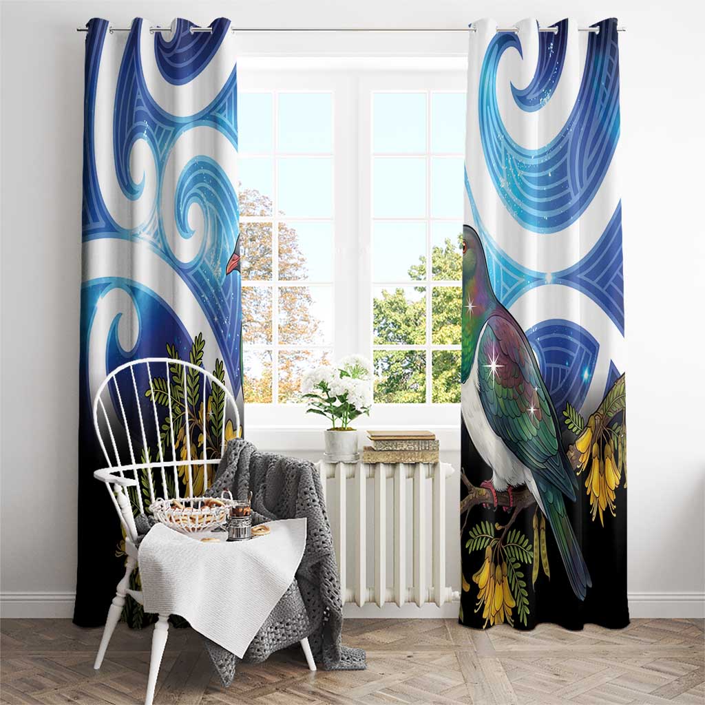 Kekeru New Zealand Matariki Window Curtain Kukupa Kowhai Maori New Year Blue Version