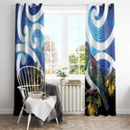 Kekeru New Zealand Matariki Window Curtain Kukupa Kowhai Maori New Year Blue Version