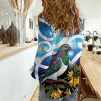 Kekeru New Zealand Matariki Women Casual Shirt Kukupa Kowhai Maori New Year Blue Version