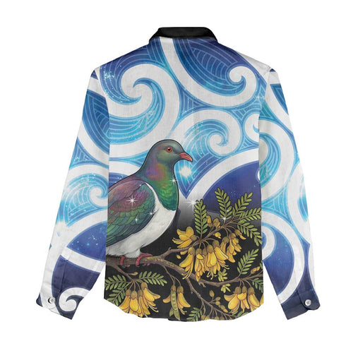 Kekeru New Zealand Matariki Women Casual Shirt Kukupa Kowhai Maori New Year Blue Version