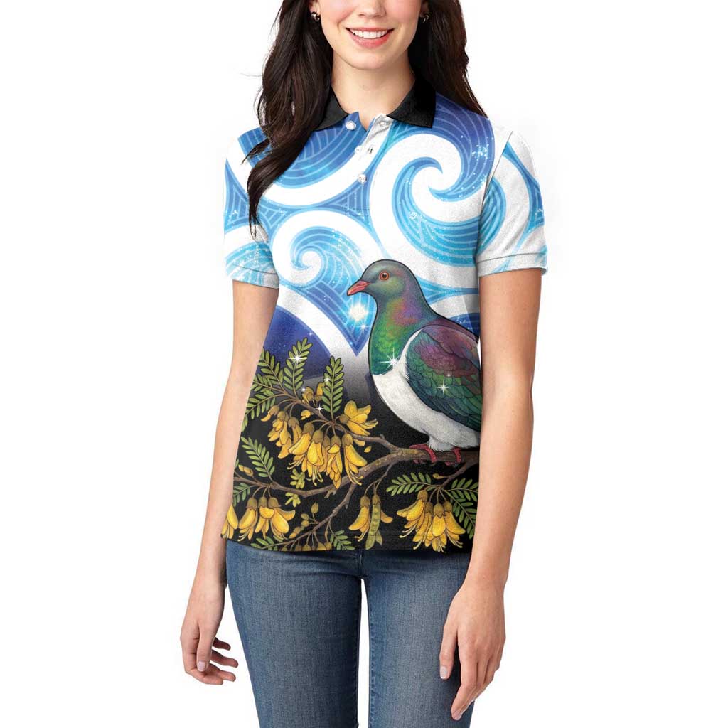 Kekeru New Zealand Matariki Women Polo Shirt Kukupa Kowhai Maori New Year Blue Version