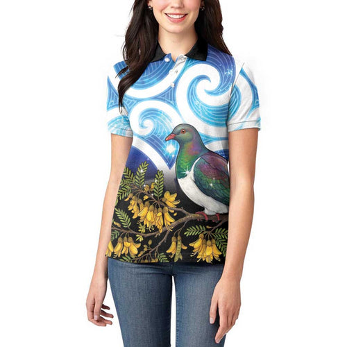 Kekeru New Zealand Matariki Women Polo Shirt Kukupa Kowhai Maori New Year Blue Version