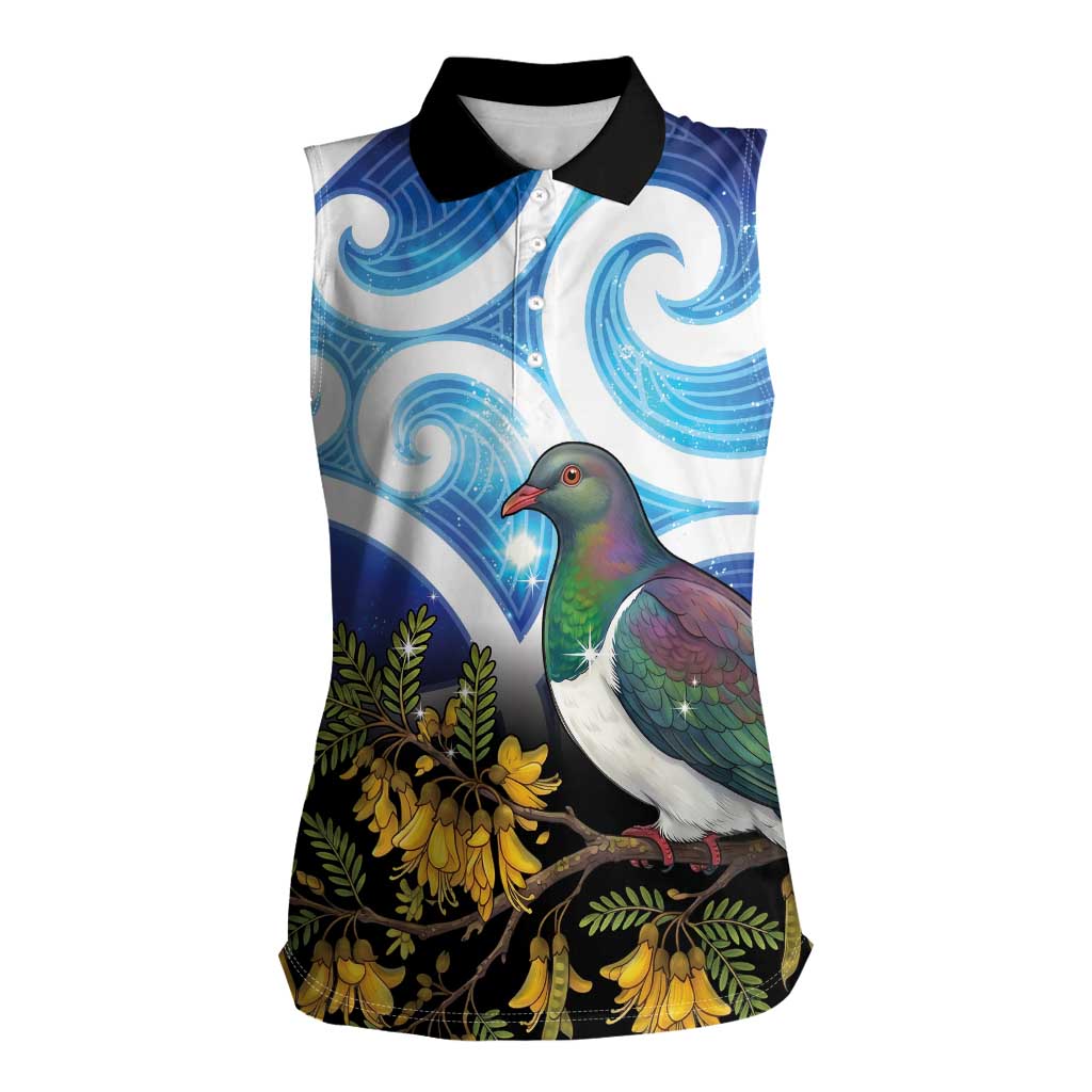 Kekeru New Zealand Matariki Women Sleeveless Polo Shirt Kukupa Kowhai Maori New Year Blue Version