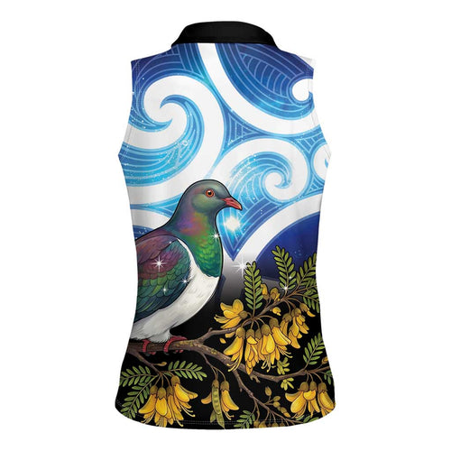 Kekeru New Zealand Matariki Women Sleeveless Polo Shirt Kukupa Kowhai Maori New Year Blue Version