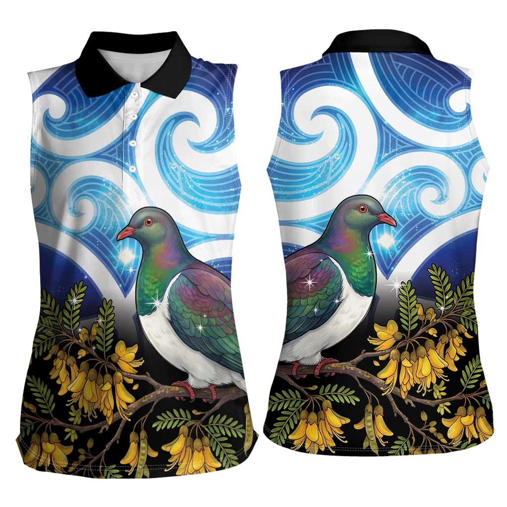 Kekeru New Zealand Matariki Women Sleeveless Polo Shirt Kukupa Kowhai Maori New Year Blue Version