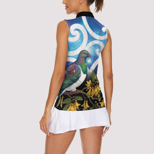 Kekeru New Zealand Matariki Women Sleeveless Polo Shirt Kukupa Kowhai Maori New Year Blue Version