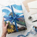 Kekeru New Zealand Matariki Wrapping Paper Kukupa Kowhai Maori New Year Blue Version