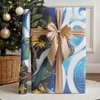 Kekeru New Zealand Matariki Wrapping Paper Kukupa Kowhai Maori New Year Blue Version