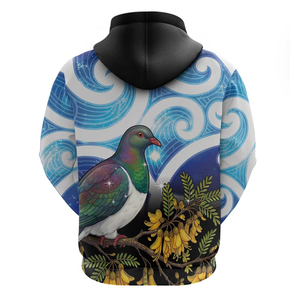 Kekeru New Zealand Matariki Zip Hoodie Kukupa Kowhai Maori New Year Blue Version
