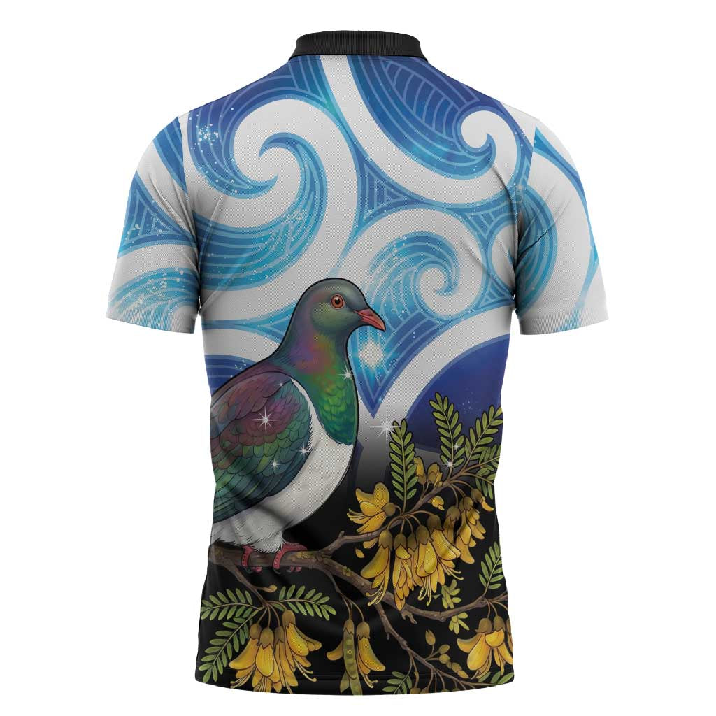 Kekeru New Zealand Matariki Zipper Polo Shirt Kukupa Kowhai Maori New Year Blue Version