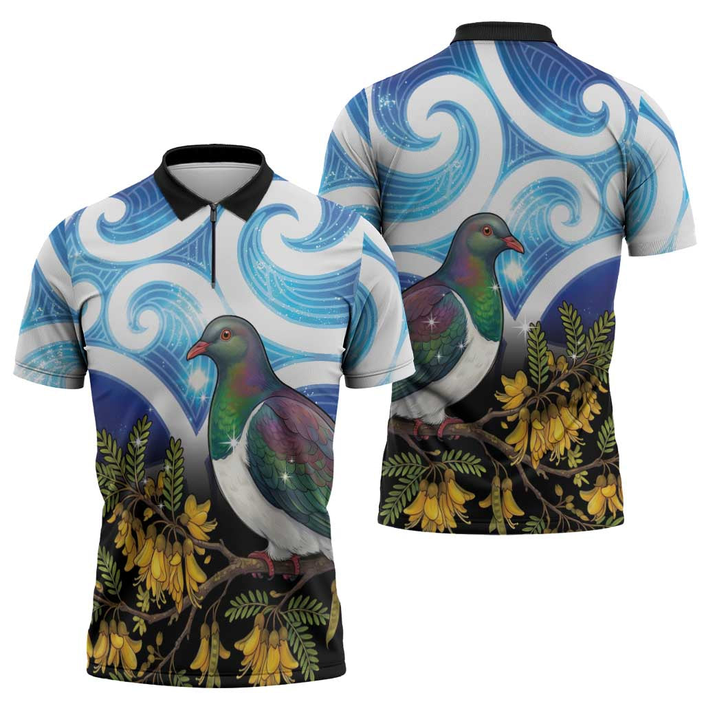 Kekeru New Zealand Matariki Zipper Polo Shirt Kukupa Kowhai Maori New Year Blue Version