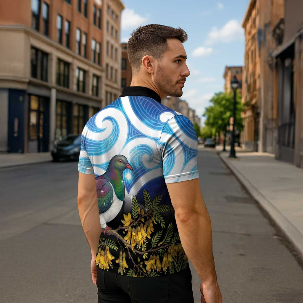 Kekeru New Zealand Matariki Zipper Polo Shirt Kukupa Kowhai Maori New Year Blue Version