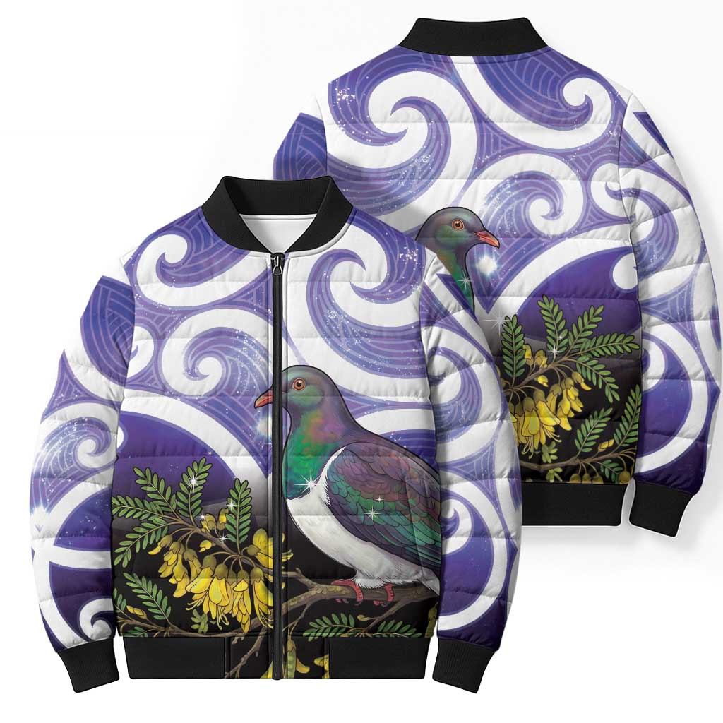 Kekeru New Zealand Matariki Bomber Puffer Jacket Kukupa Kowhai Maori New Year Purple Version