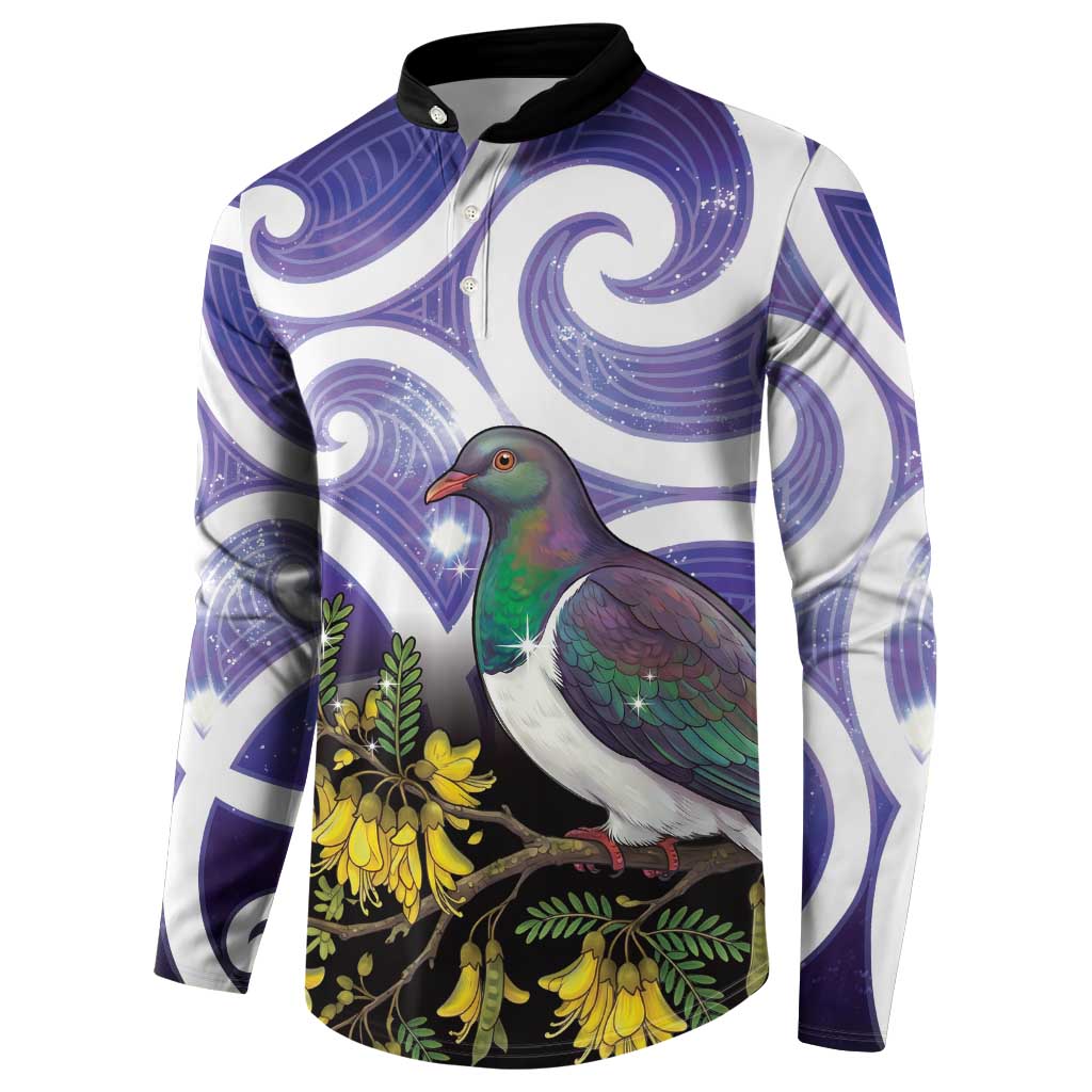 Kekeru New Zealand Matariki Button Sweatshirt Kukupa Kowhai Maori New Year Purple Version