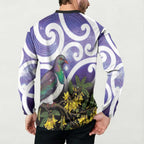Kekeru New Zealand Matariki Button Sweatshirt Kukupa Kowhai Maori New Year Purple Version