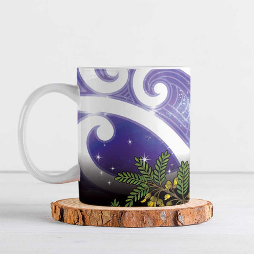 Kekeru New Zealand Matariki Ceramic Mug Kukupa Kowhai Maori New Year Purple Version