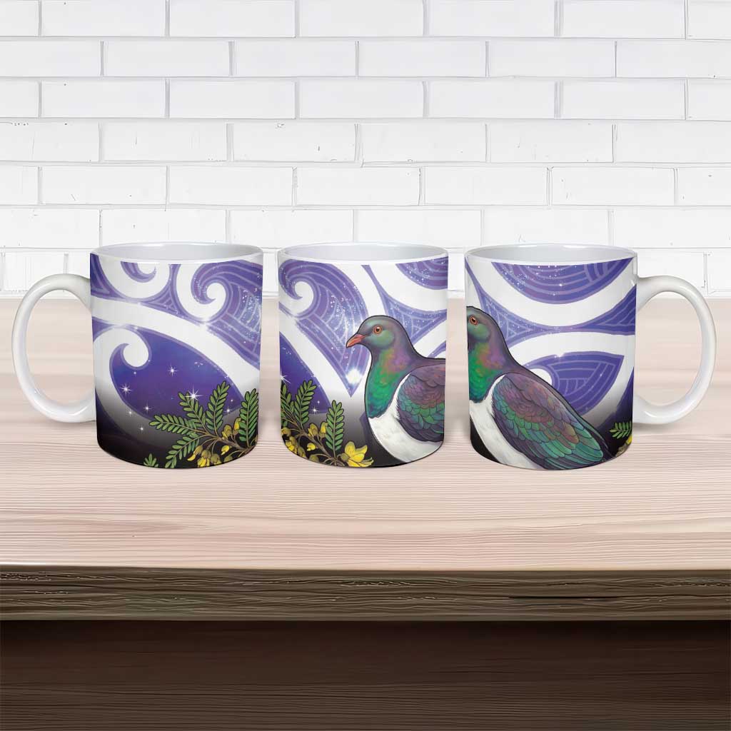 Kekeru New Zealand Matariki Ceramic Mug Kukupa Kowhai Maori New Year Purple Version