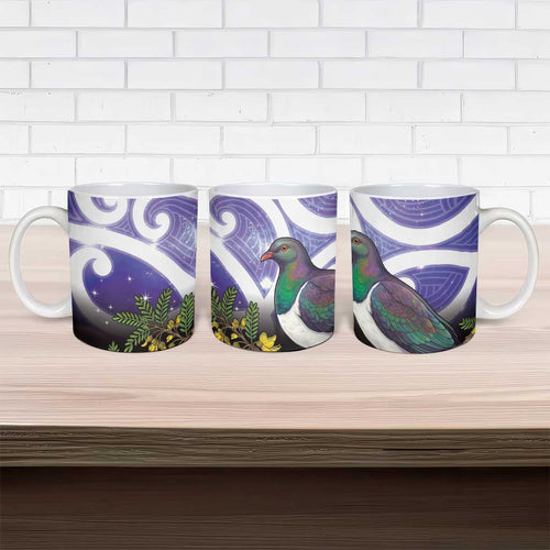 Kekeru New Zealand Matariki Ceramic Mug Kukupa Kowhai Maori New Year Purple Version