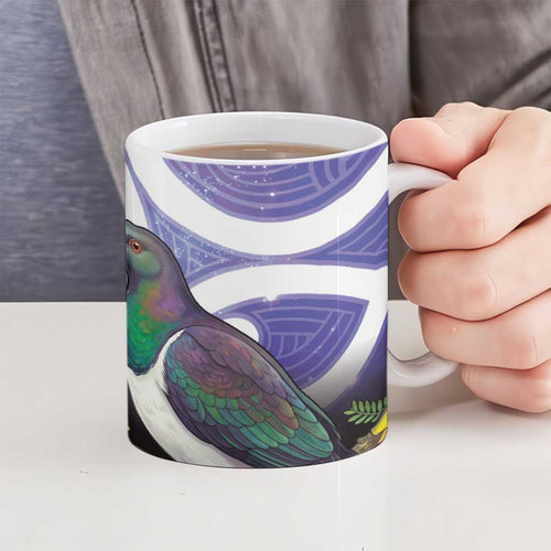 Kekeru New Zealand Matariki Ceramic Mug Kukupa Kowhai Maori New Year Purple Version