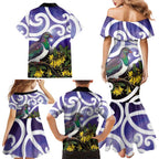 Kekeru New Zealand Matariki Family Matching Mermaid Dress and Hawaiian Shirt Kukupa Kowhai Maori New Year Purple Version