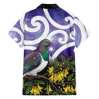 Kekeru New Zealand Matariki Family Matching Off The Shoulder Long Sleeve Dress and Hawaiian Shirt Kukupa Kowhai Maori New Year Purple Version