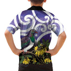 Kekeru New Zealand Matariki Family Matching Off Shoulder Short Dress and Hawaiian Shirt Kukupa Kowhai Maori New Year Purple Version
