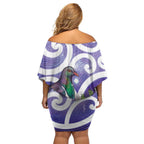 Kekeru New Zealand Matariki Family Matching Off Shoulder Short Dress and Hawaiian Shirt Kukupa Kowhai Maori New Year Purple Version