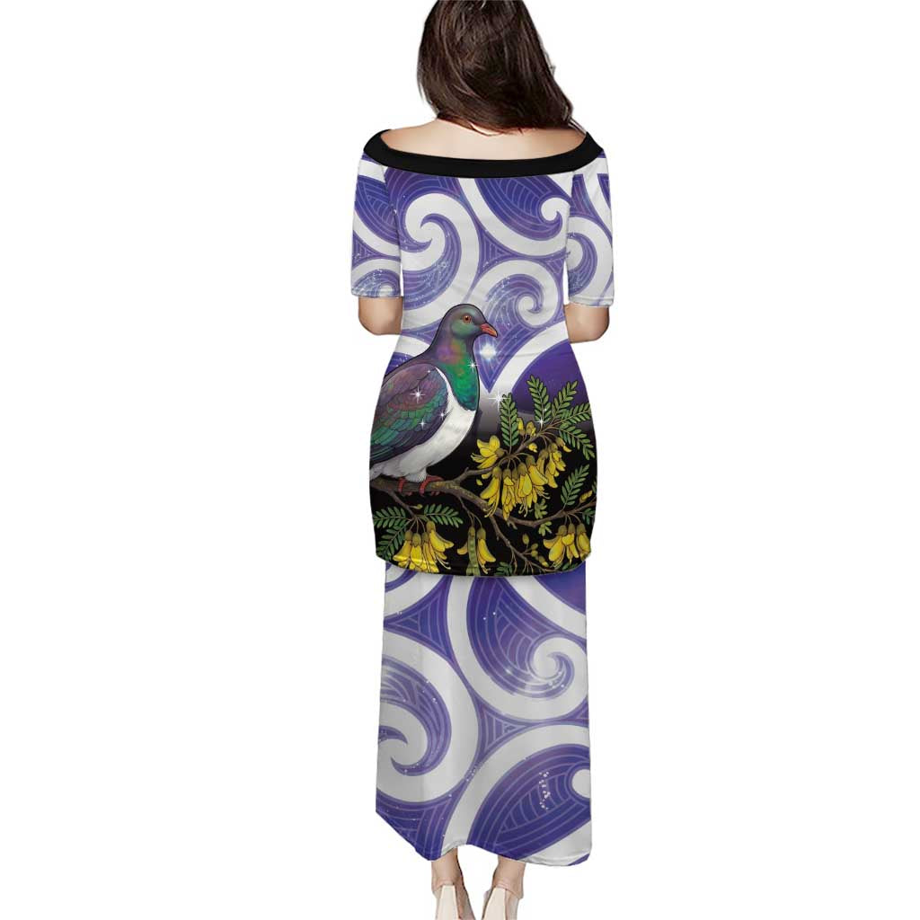 Kekeru New Zealand Matariki Family Matching Puletasi and Hawaiian Shirt Kukupa Kowhai Maori New Year Purple Version