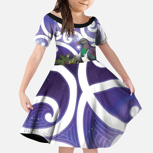 Kekeru New Zealand Matariki Family Matching Short Sleeve Bodycon Dress and Hawaiian Shirt Kukupa Kowhai Maori New Year Purple Version