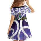Kekeru New Zealand Matariki Family Matching Short Sleeve Bodycon Dress and Hawaiian Shirt Kukupa Kowhai Maori New Year Purple Version