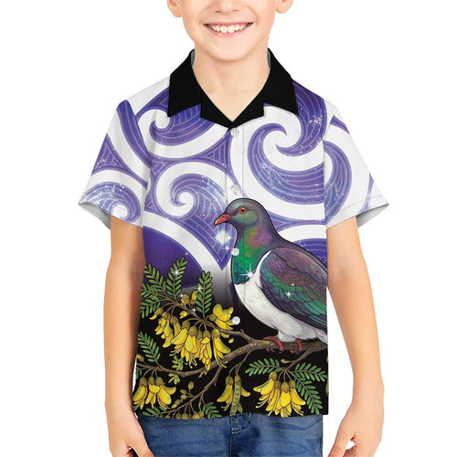 Kekeru New Zealand Matariki Family Matching Short Sleeve Bodycon Dress and Hawaiian Shirt Kukupa Kowhai Maori New Year Purple Version