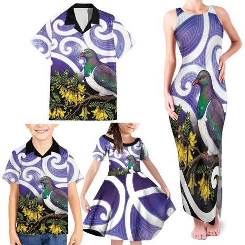 Kekeru New Zealand Matariki Family Matching Tank Maxi Dress and Hawaiian Shirt Kukupa Kowhai Maori New Year Purple Version