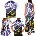 Kekeru New Zealand Matariki Family Matching Tank Maxi Dress and Hawaiian Shirt Kukupa Kowhai Maori New Year Purple Version