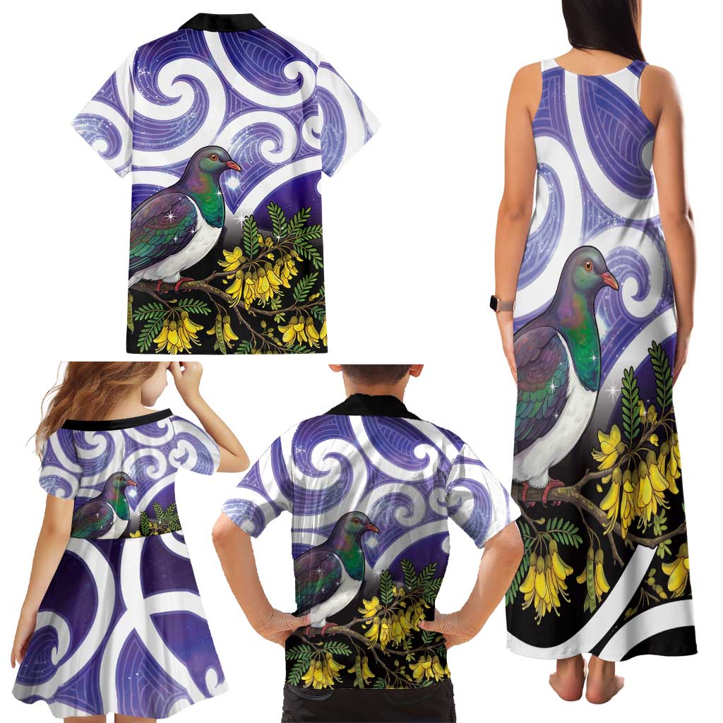 Kekeru New Zealand Matariki Family Matching Tank Maxi Dress and Hawaiian Shirt Kukupa Kowhai Maori New Year Purple Version