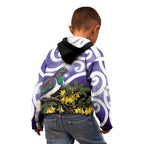 Kekeru New Zealand Matariki Kid Hoodie Kukupa Kowhai Maori New Year Purple Version