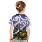 Kekeru New Zealand Matariki Kid T Shirt Kukupa Kowhai Maori New Year Purple Version