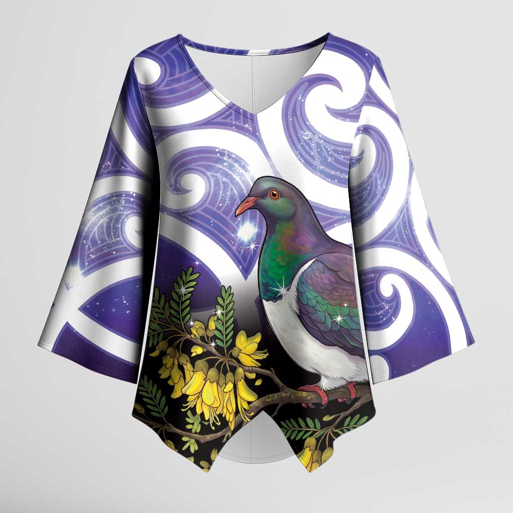 Kekeru New Zealand Matariki Kimono Sleeve Blouse Kukupa Kowhai Maori New Year Purple Version