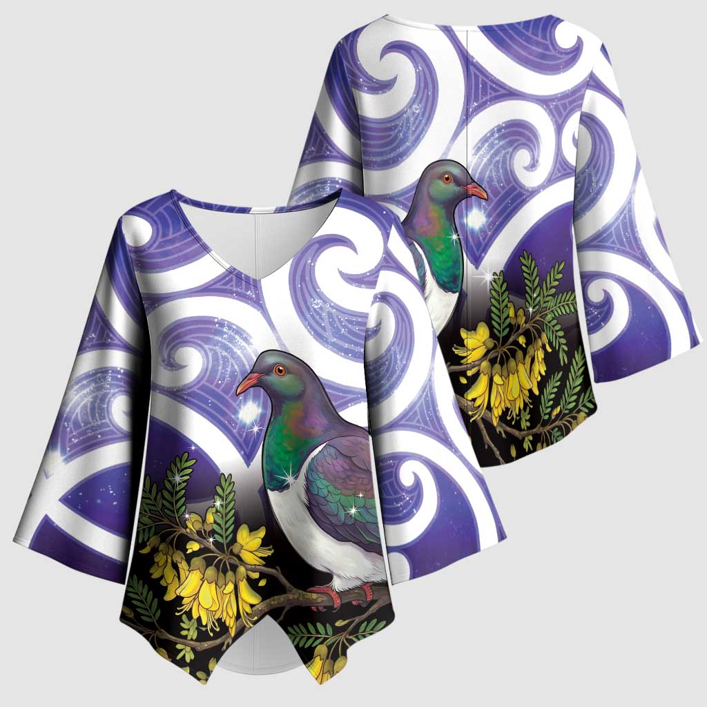 Kekeru New Zealand Matariki Kimono Sleeve Blouse Kukupa Kowhai Maori New Year Purple Version