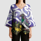 Kekeru New Zealand Matariki Kimono Sleeve Blouse Kukupa Kowhai Maori New Year Purple Version