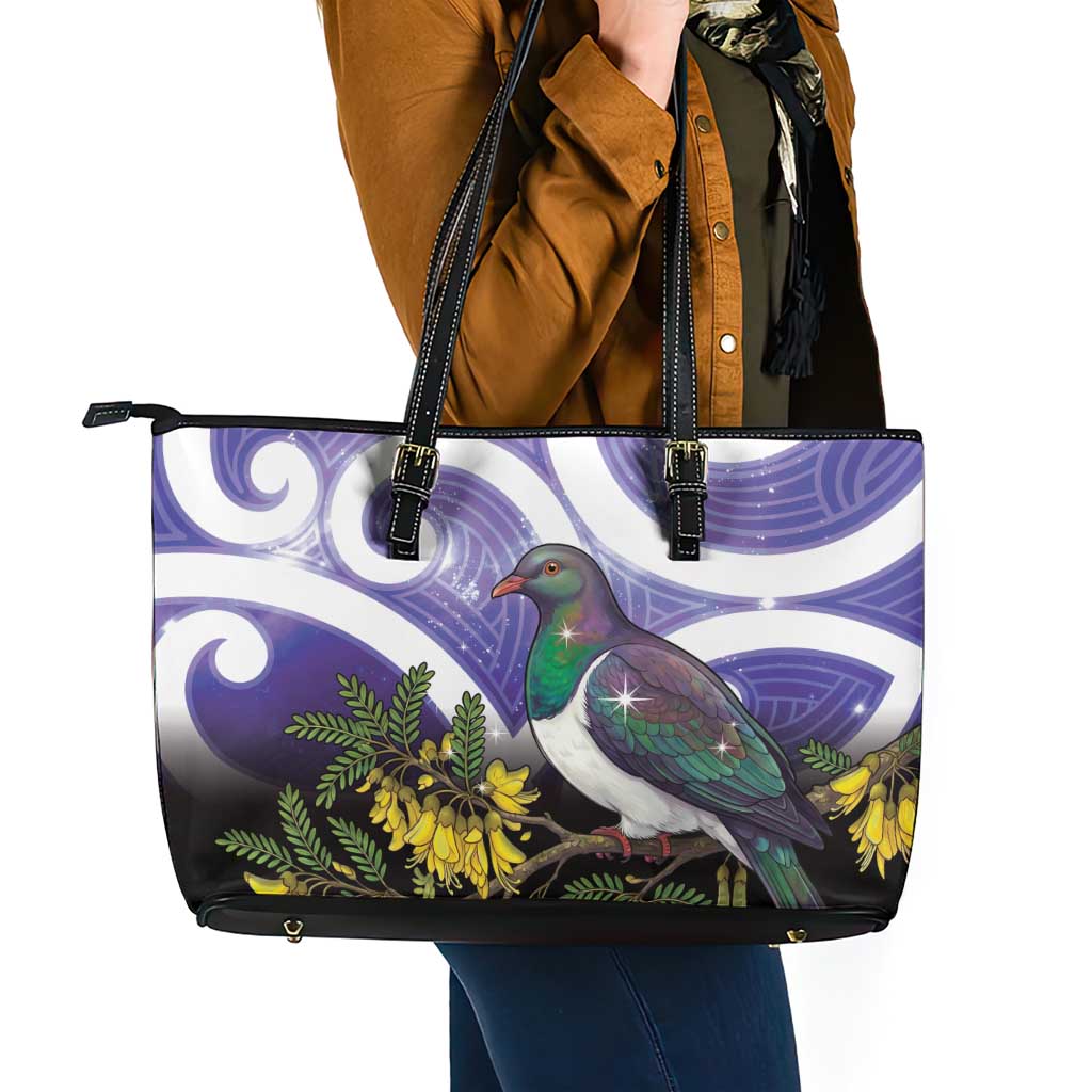 Kekeru New Zealand Matariki Leather Tote Bag Kukupa Kowhai Maori New Year Purple Version