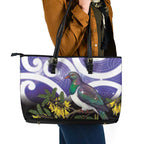 Kekeru New Zealand Matariki Leather Tote Bag Kukupa Kowhai Maori New Year Purple Version