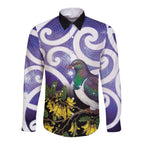 Kekeru New Zealand Matariki Long Sleeve Button Shirt Kukupa Kowhai Maori New Year Purple Version