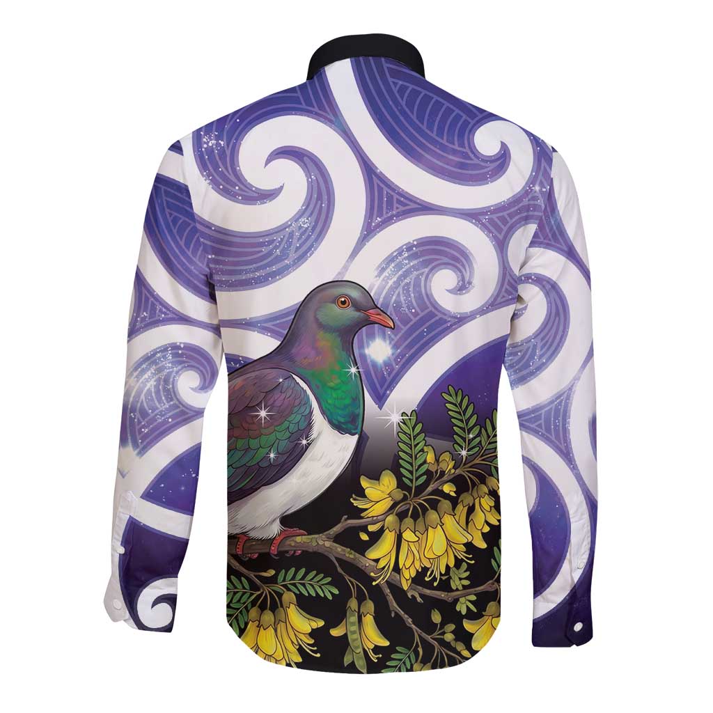 Kekeru New Zealand Matariki Long Sleeve Button Shirt Kukupa Kowhai Maori New Year Purple Version