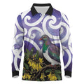 Kekeru New Zealand Matariki Long Sleeve Polo Shirt Kukupa Kowhai Maori New Year Purple Version